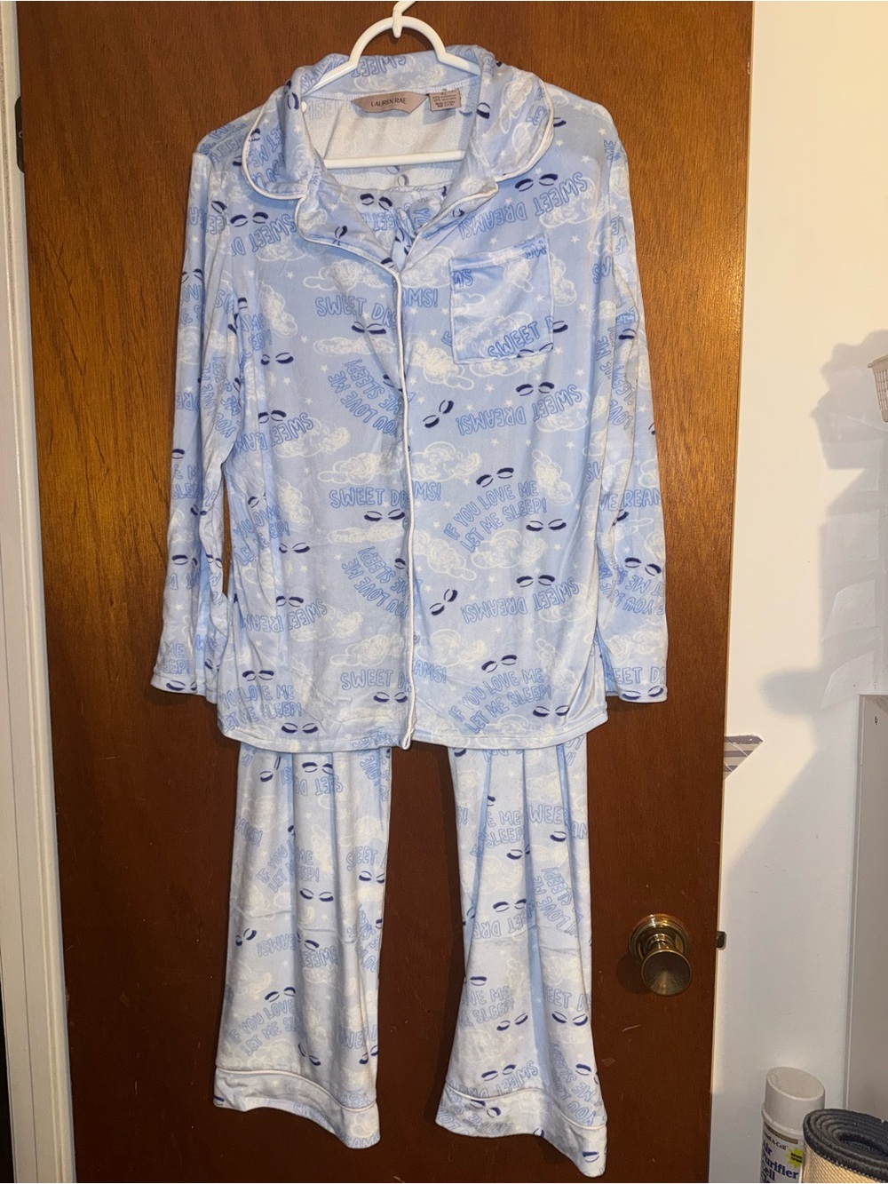 Women’s Light Blue Button-Up Pajama Set with Sleepy Cloud Print